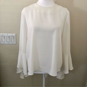 Carmen Marc Valvo Cream Blouse with Bell Sleeves & Button-up Back